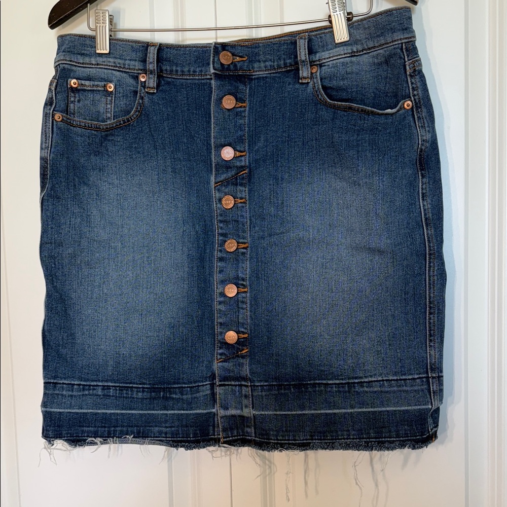 12P LOFT Button-Front Denim Pencil Skirt